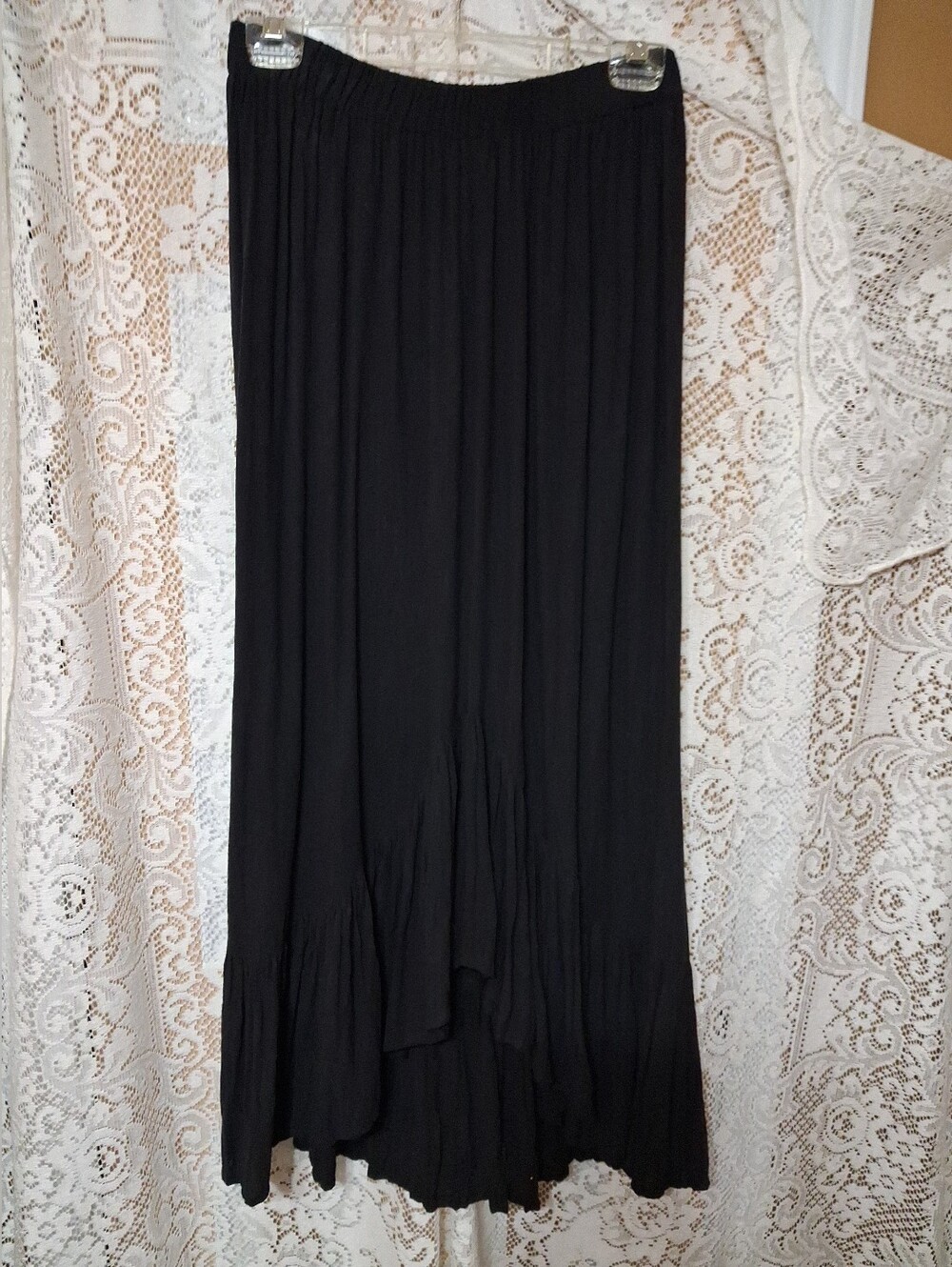 Vintage Sedona Stitchery Ruffled Low High Flouncy Boho Black Maxi Whimsygoth Lg